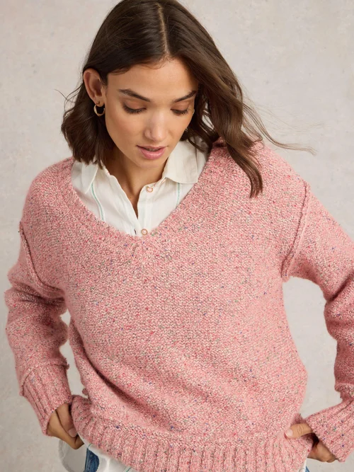 PULL TAMMY TEXTURÉ COL EN V - Lgt Pink - 52 Image 3