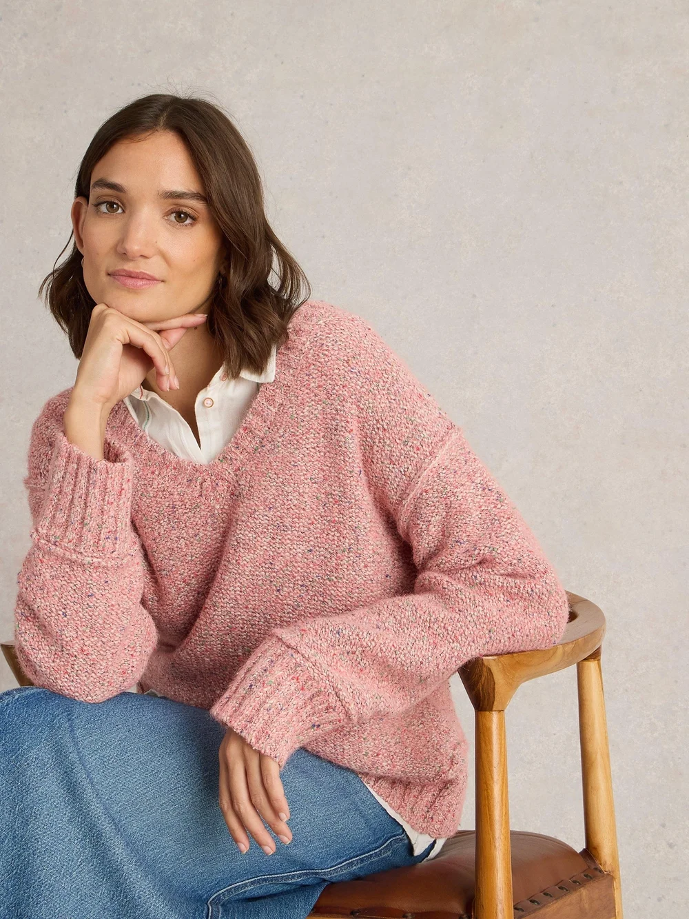 PULL TAMMY TEXTURÉ COL EN V - Lgt Pink - 52 Image 1