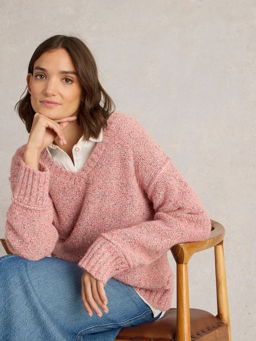PULL TAMMY TEXTURÉ COL EN V - Lgt Pink - 52 Image 1