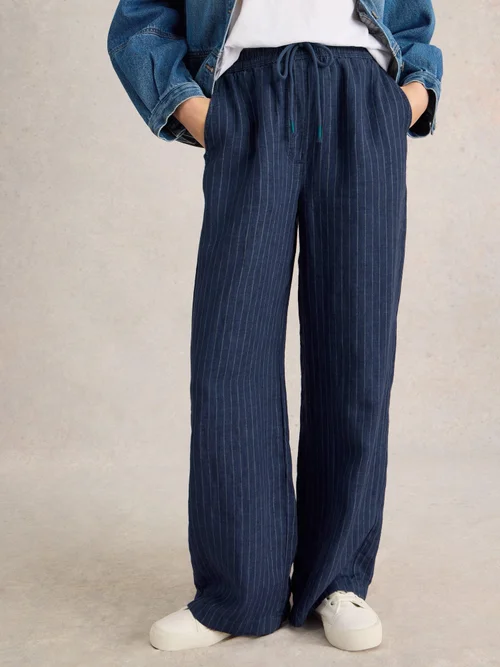 Pantalon large Belle en lin - Navy Multi - 52/R Image 3