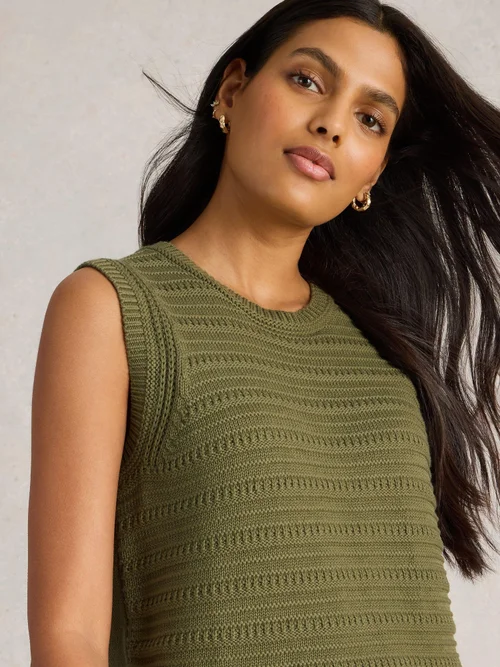 DÉBARDEUR EN COTON STITCHY - Khaki Grn - 52 Image 3