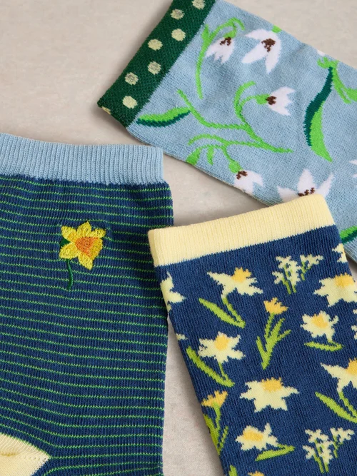 Lot de 3 paires de socquettes à fleurs printanières - Blue Mlt - 36-38 Image 2