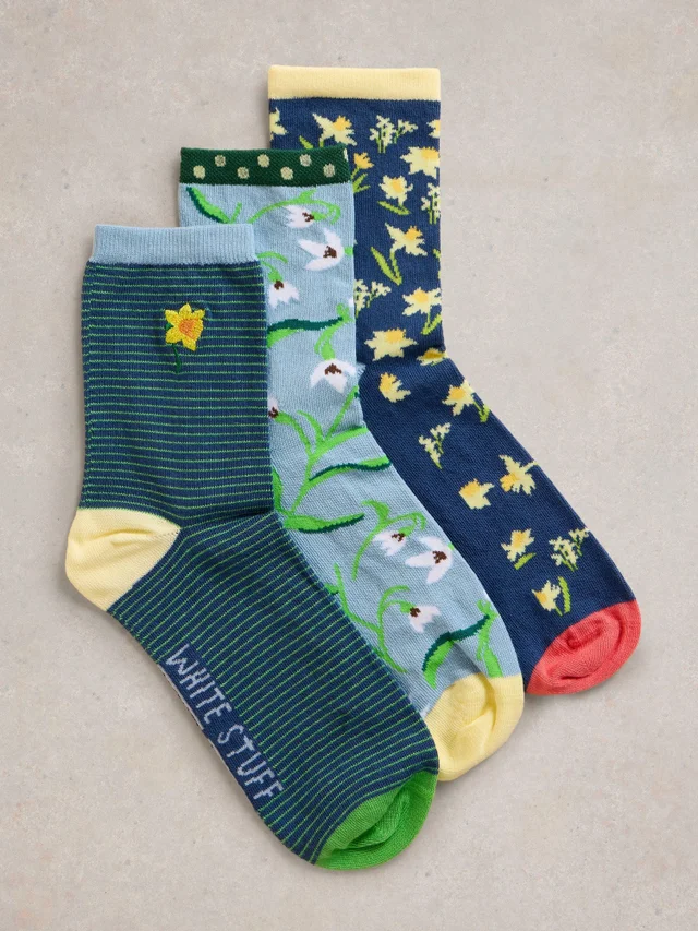 Lot de 3 paires de socquettes à fleurs printanières