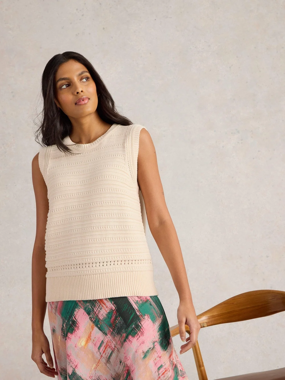 DÉBARDEUR EN COTON STITCHY - Pale Ivory - 50 Image 1