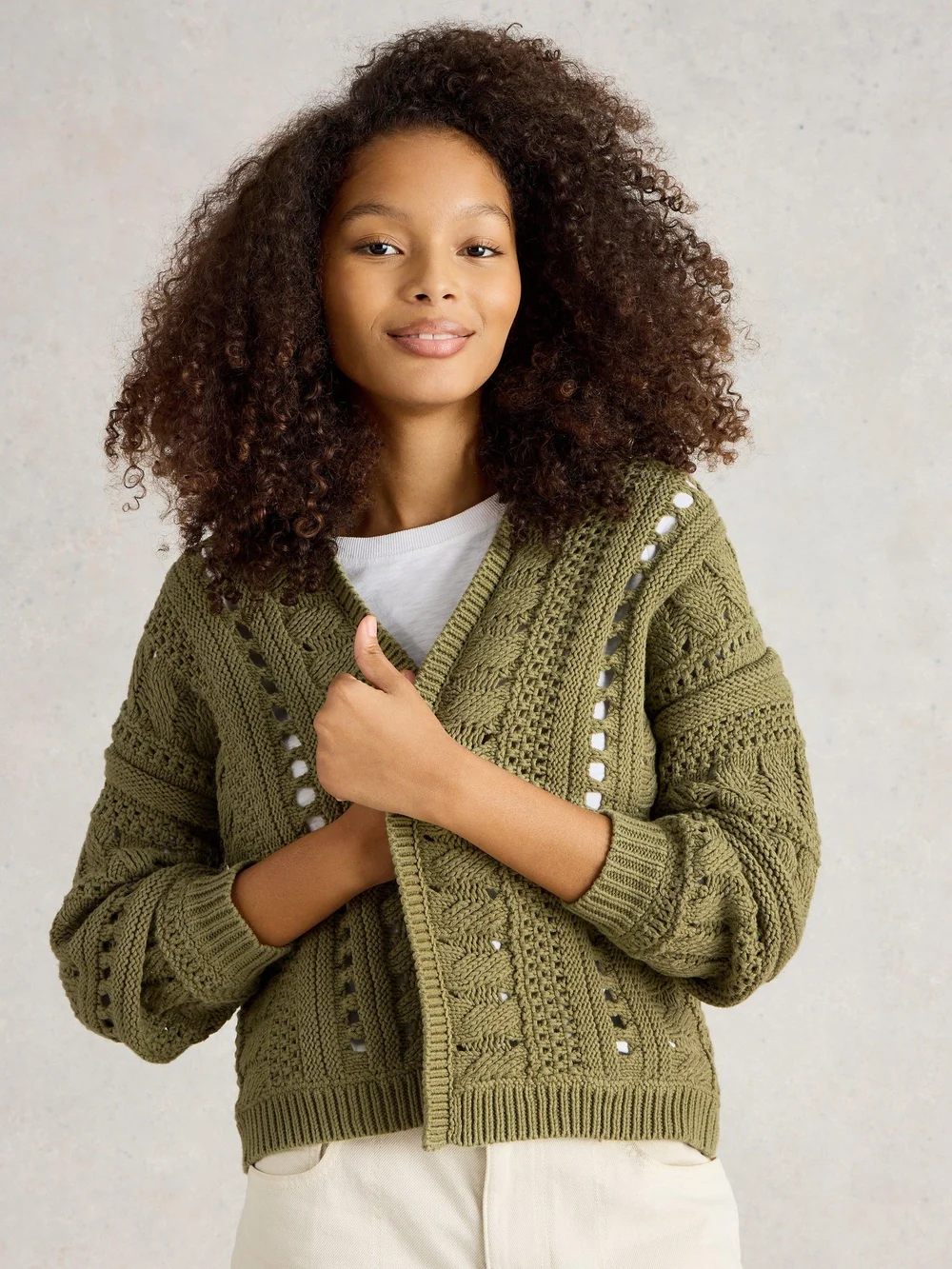 CARDIGAN CROCHET CASEY - Khaki Grn - M Image 1