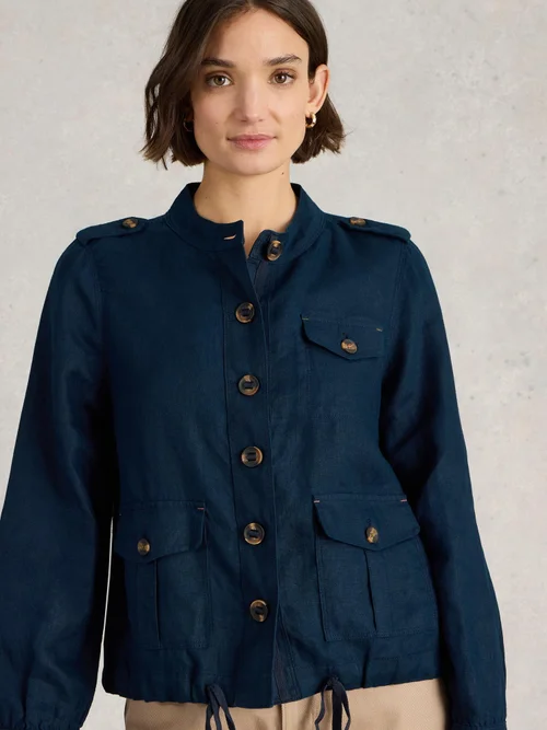 Veste utilitaire demi en lin - Dark Navy - 52 Image 3