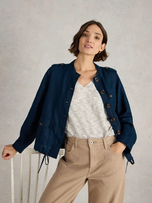 Veste utilitaire demi en lin - Dark Navy - 52 Image 1