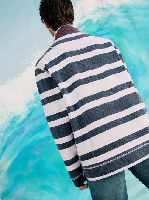 Sweat demi-zip en piqué rayé - Navy Multi - XXL Image 4