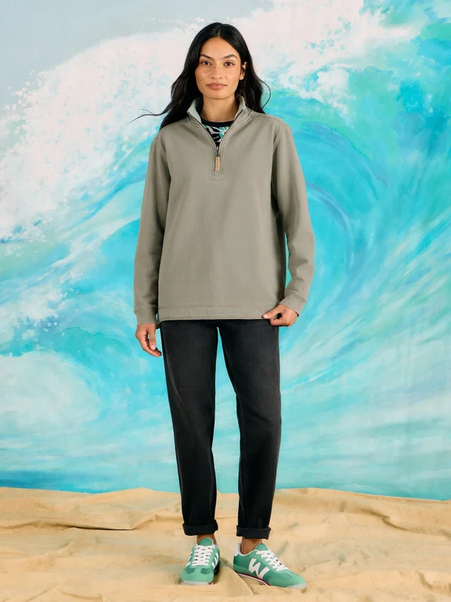 Sweat Piqué Uni À Demi-Zip
