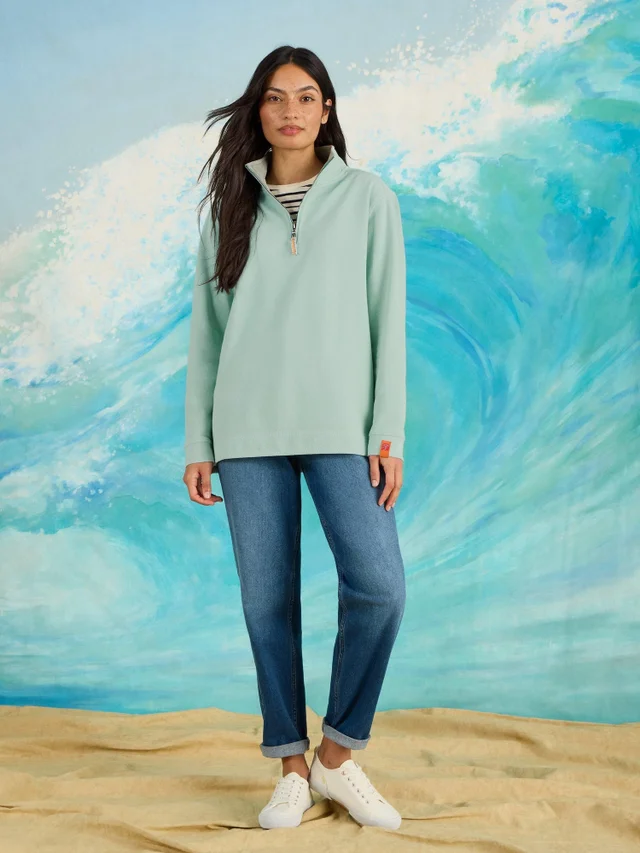 Sweat Piqué Uni À Demi-Zip