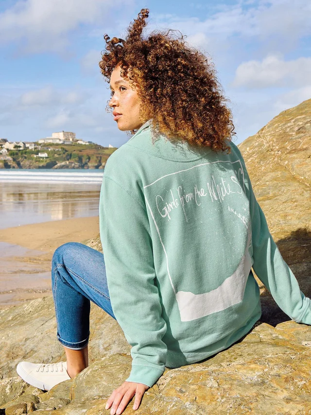 Sweat Piqué Uni À Demi-Zip