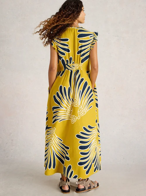 Robe longue en lin mélangé Lorna - Yellow Pr - 44/R Image 4