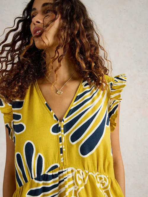 Robe longue en lin mélangé Lorna - Yellow Pr - 44/R Image 1