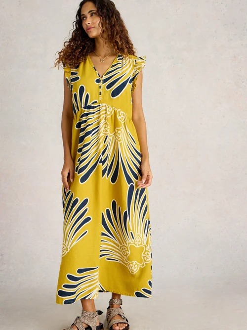 Robe longue en lin mélangé Lorna - Yellow Pr - 44/R Image 3