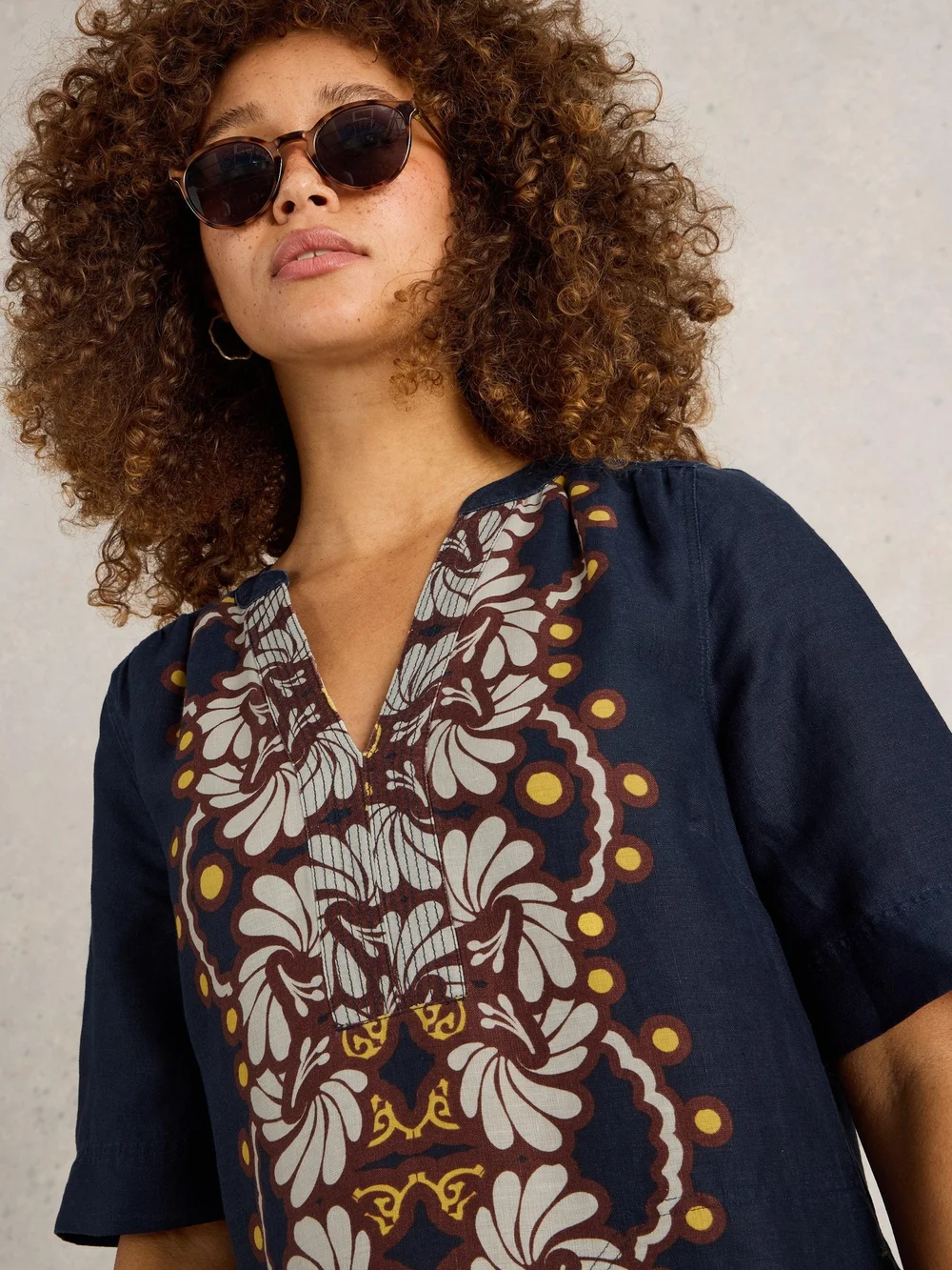 Robe en lin June - Navy Multi - 52/R Image 1