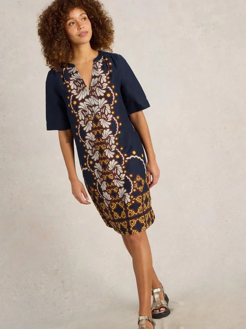 Robe en lin June - Navy Multi - 52/R Image 3