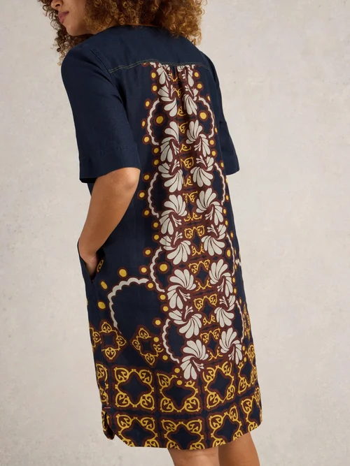 Robe en lin June - Navy Multi - 52/R Image 4