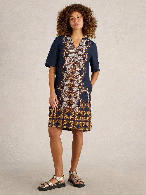 Robe en lin June - Navy Multi - 52/R Image 2
