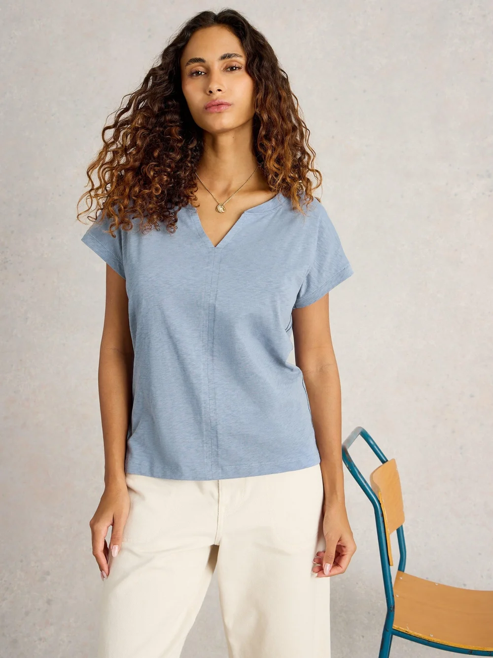 T-Shirt À Encolure En V Nelly - Mid Blue - 50 Image 1