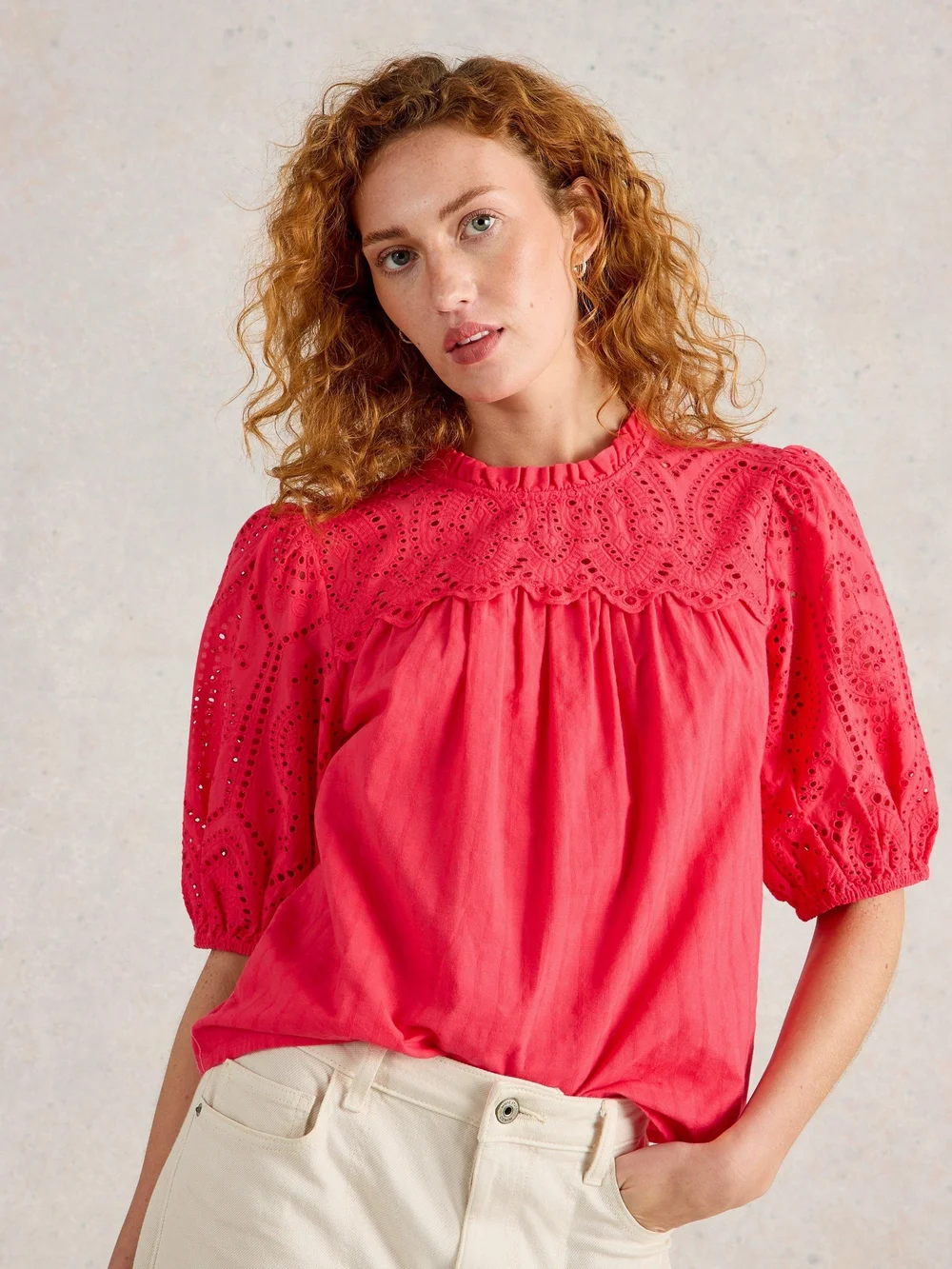 Top brodé en coton Lexi - Brt Pink - 52 Image 1