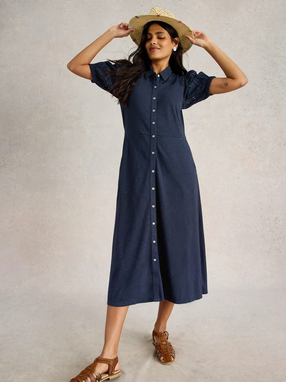 Robe chemise brodée Rua - Dark Navy - 52/R Image 1