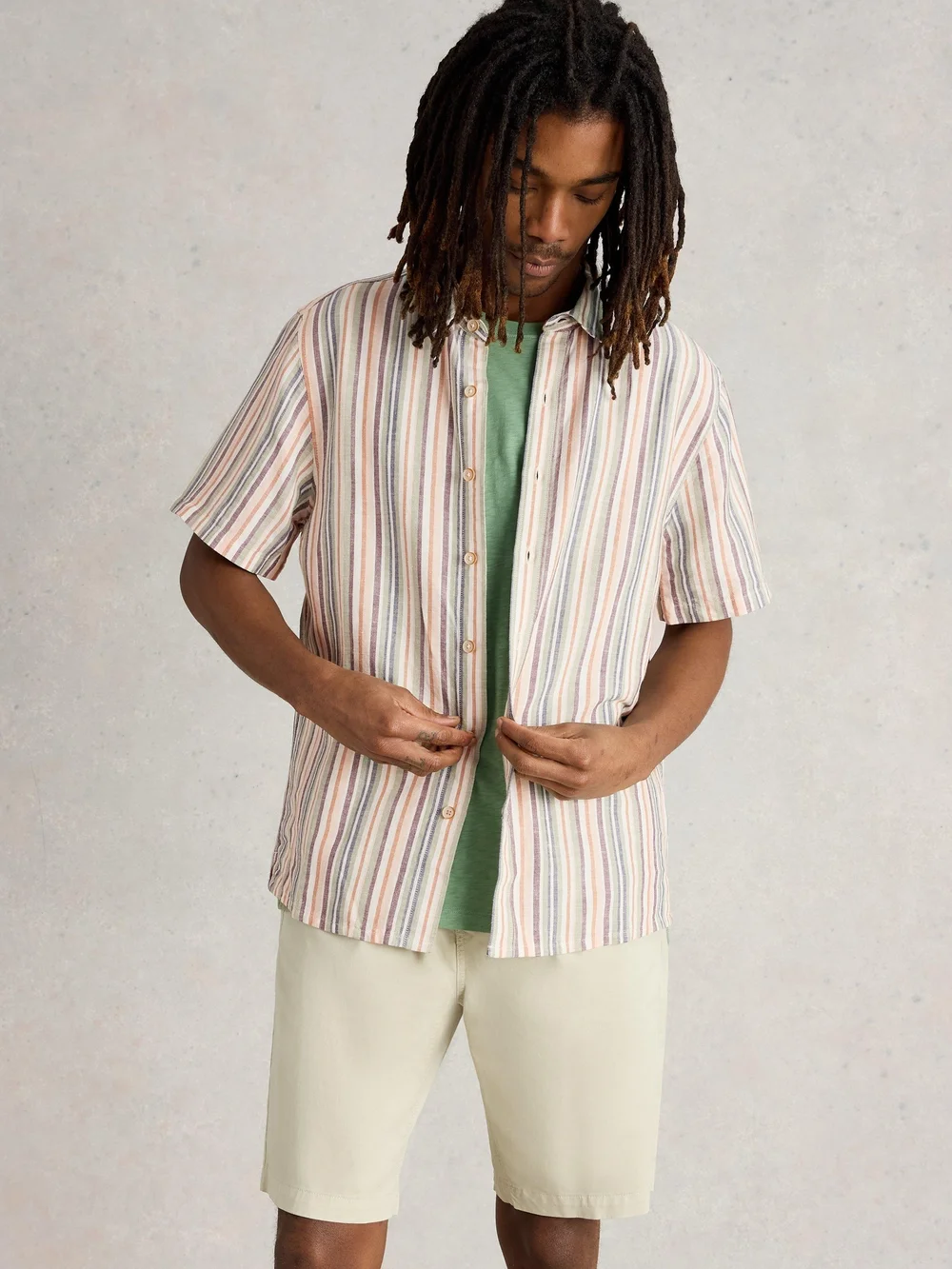 Chemise en lin rayée Keswick SS - Green Mlt - XXXL Image 1