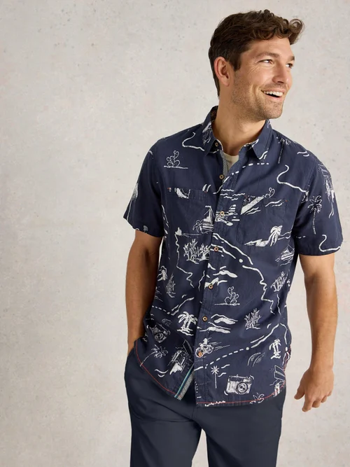 Chemise imprimée Finsbury Map - Navy Pr - S Image 1