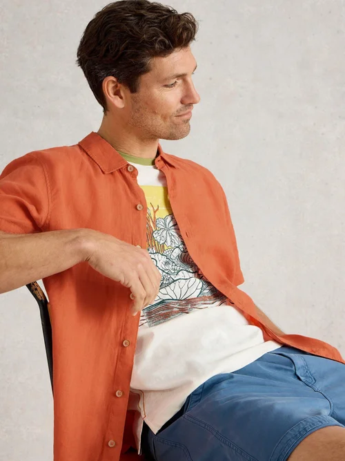 Chemise Keswick Ss En Lin - Dk Orange - XXXL Image 1