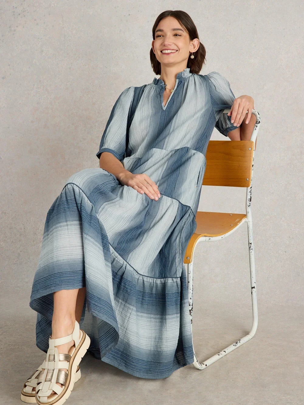 Robe longue Halle à rayures - Chamb Blue - 42/R Image 1
