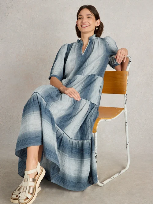 Robe longue Halle à rayures - Chamb Blue - 42/R Image 1