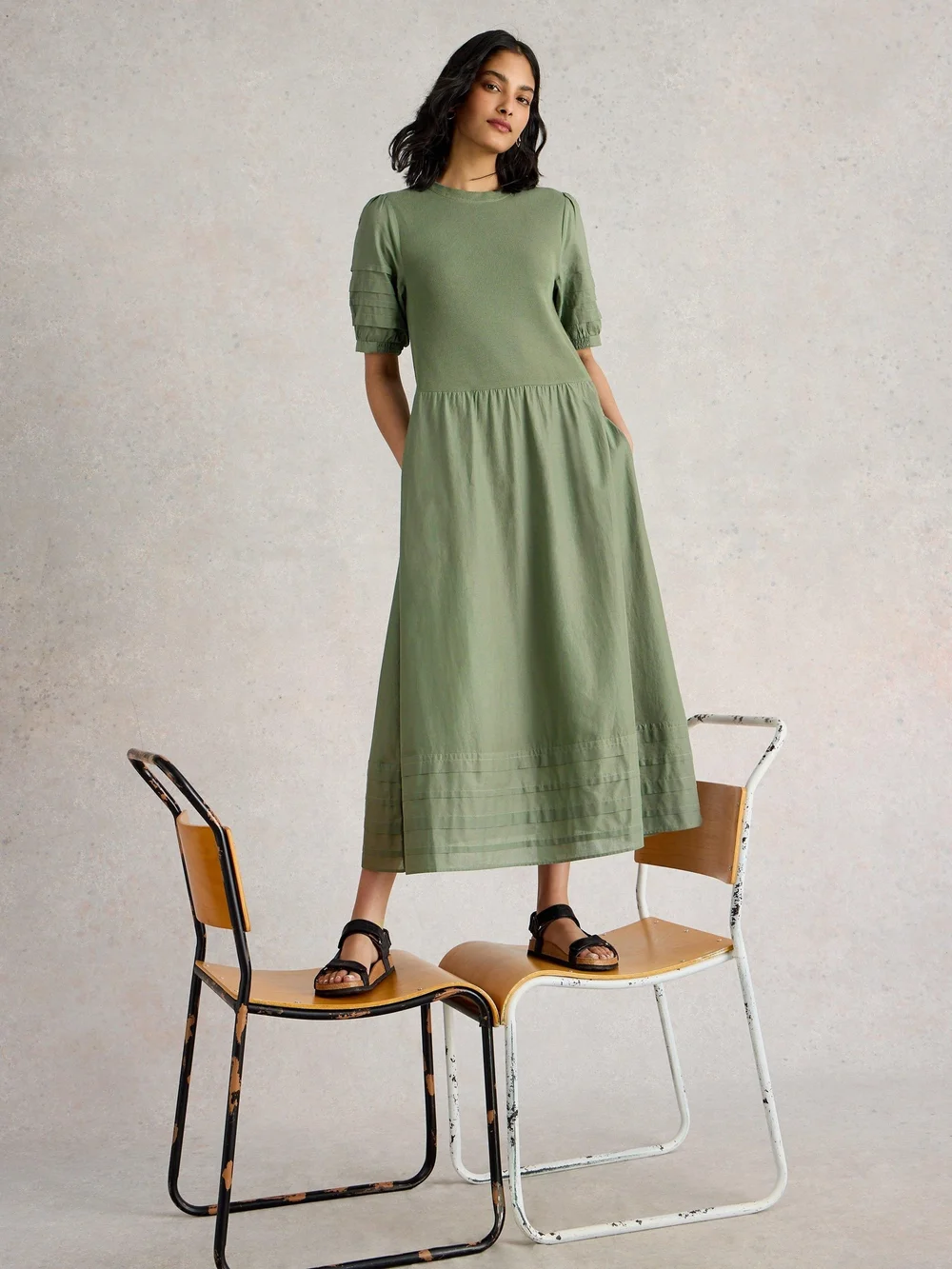 Robe Claudia en mélange de tissus - Dus Green - 42/R Image 1
