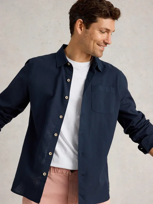 Chemise longue en lin et coton Ely - Dark Navy - XXL Image 1