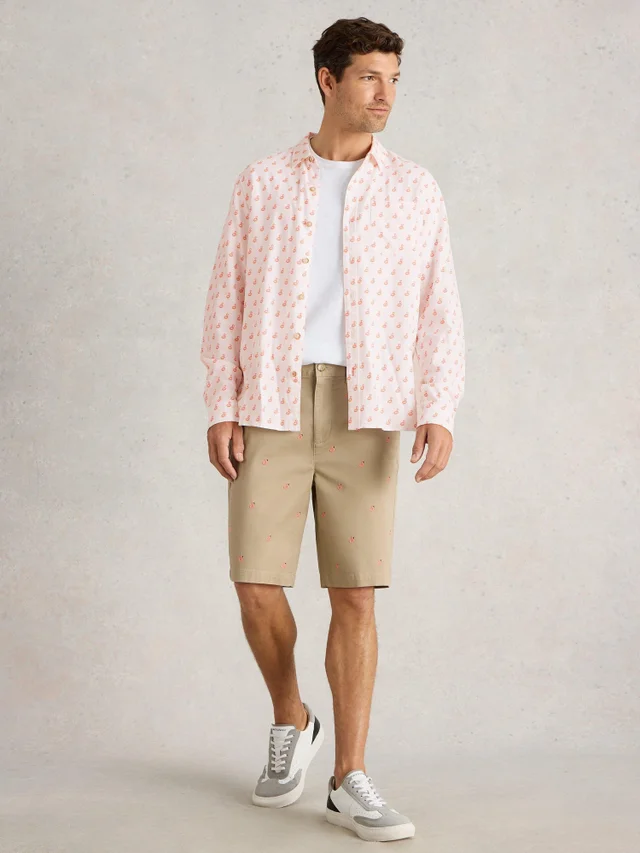 Chemise en lin imprimé flamant rose