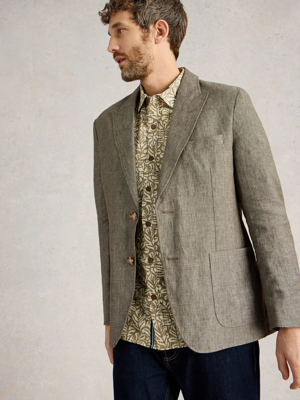 Blazer en lin à revers - Khaki Grn - 44 Image 1