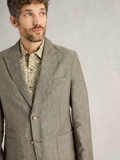 Blazer en lin à revers - Khaki Grn - 48 Image 3