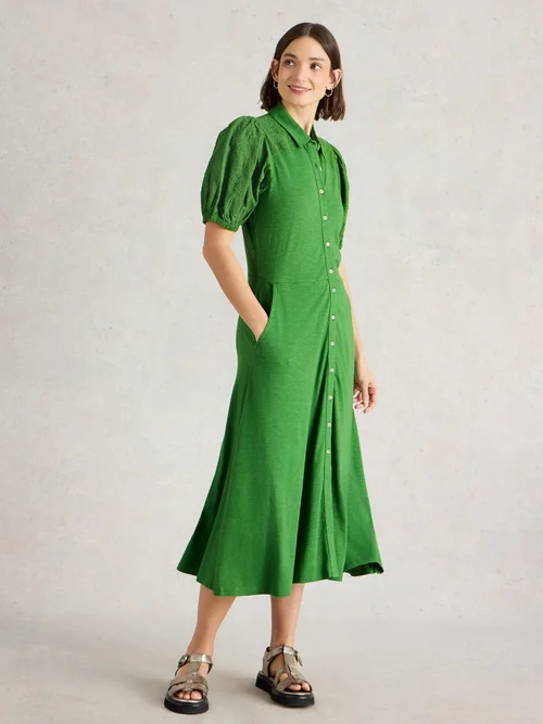 Robe chemise brodée Rua - Mid Green - 52/R Image 1