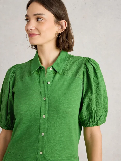 Robe chemise brodée Rua - Mid Green - 52/R Image 3
