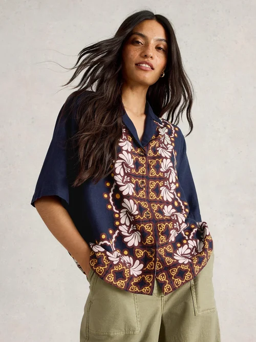 Chemise de plage Bella en lin mélangé - Navy Multi - 52 Image 3