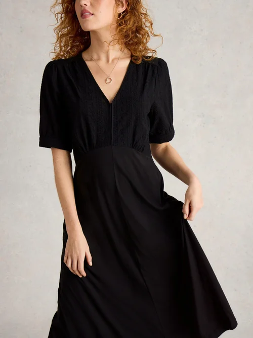 Robe en jersey brodé Megan - Pure Blk - 34/R Image 1