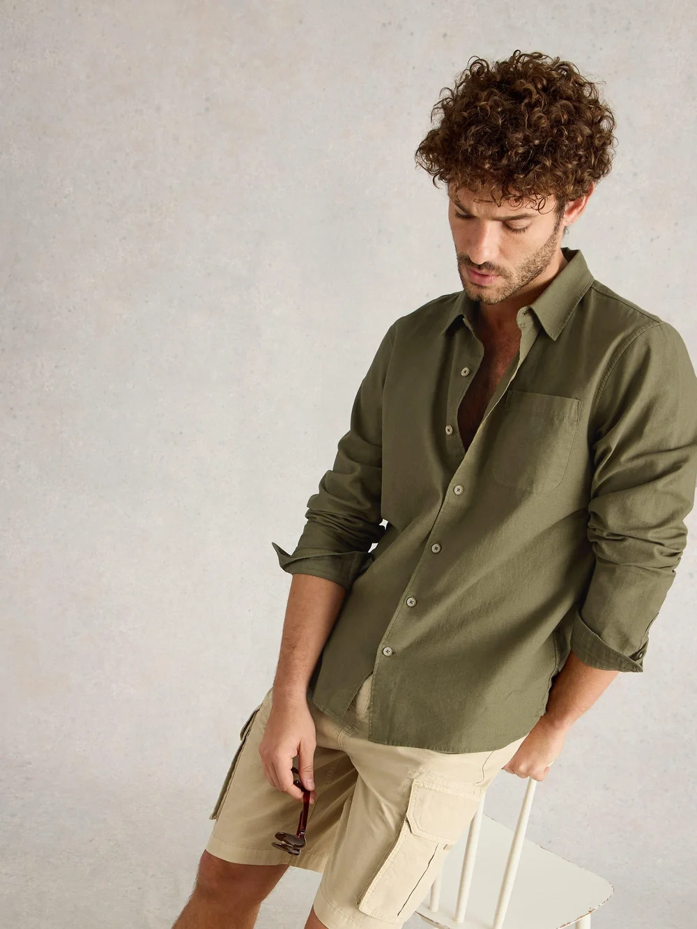 Chemise longue en lin et coton Ely - Khaki Grn - XXXL Image 1