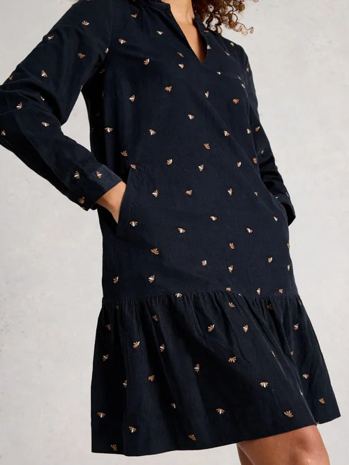 Robe Brodée En Velours Côtelé Daria - Blk Mlt - 52/R Image 3