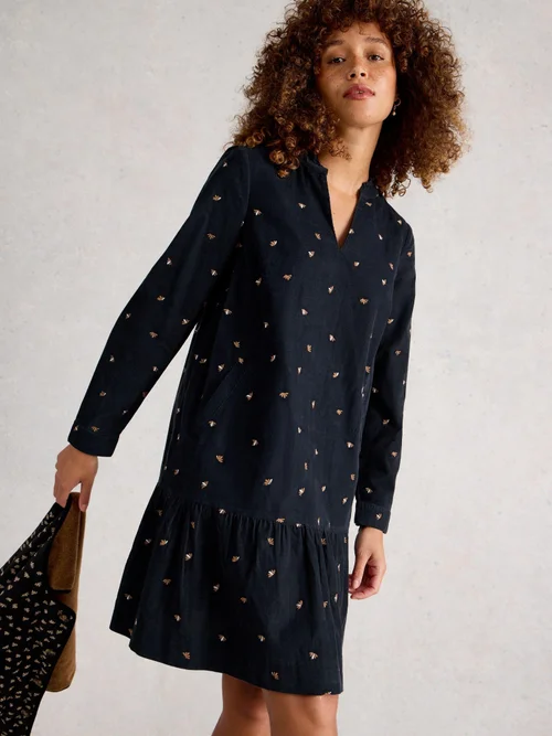 Robe Brodée En Velours Côtelé Daria - Blk Mlt - 52/R Image 1