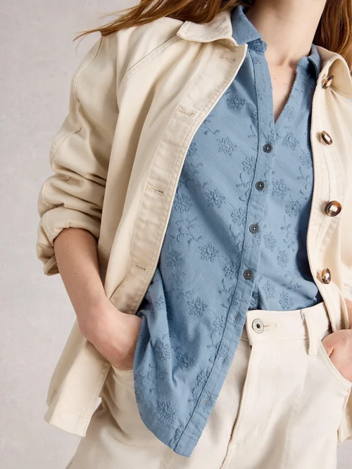 Chemise En Jersey Brodé Annie - Mid Blue - 46 Image 3