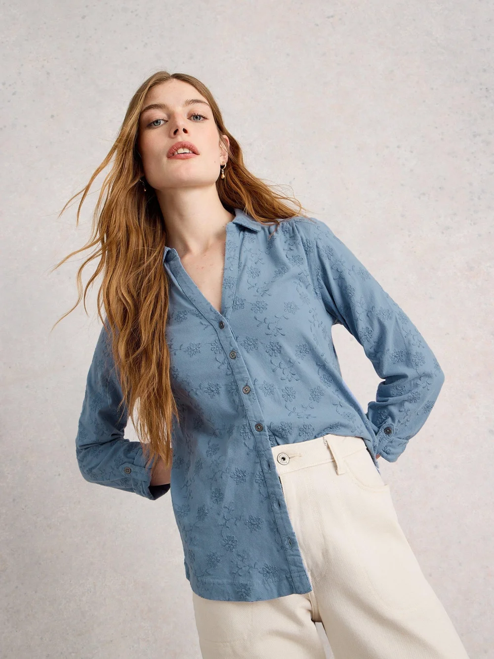 Chemise En Jersey Brodé Annie - Mid Blue - 46 Image 1