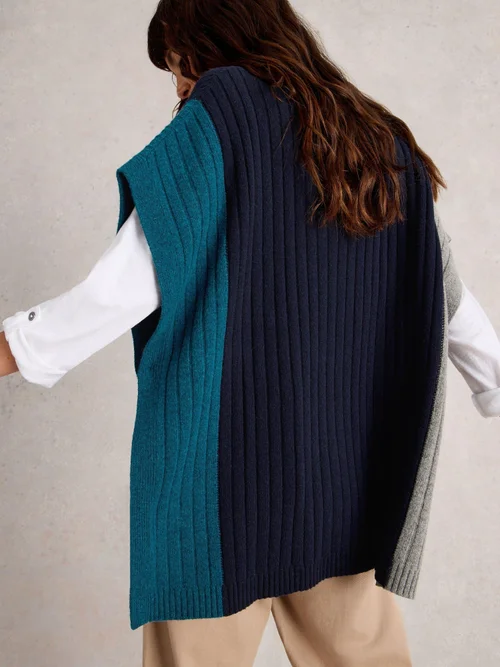 Poncho Tricoté Ava - Navy Multi - XL Image 4