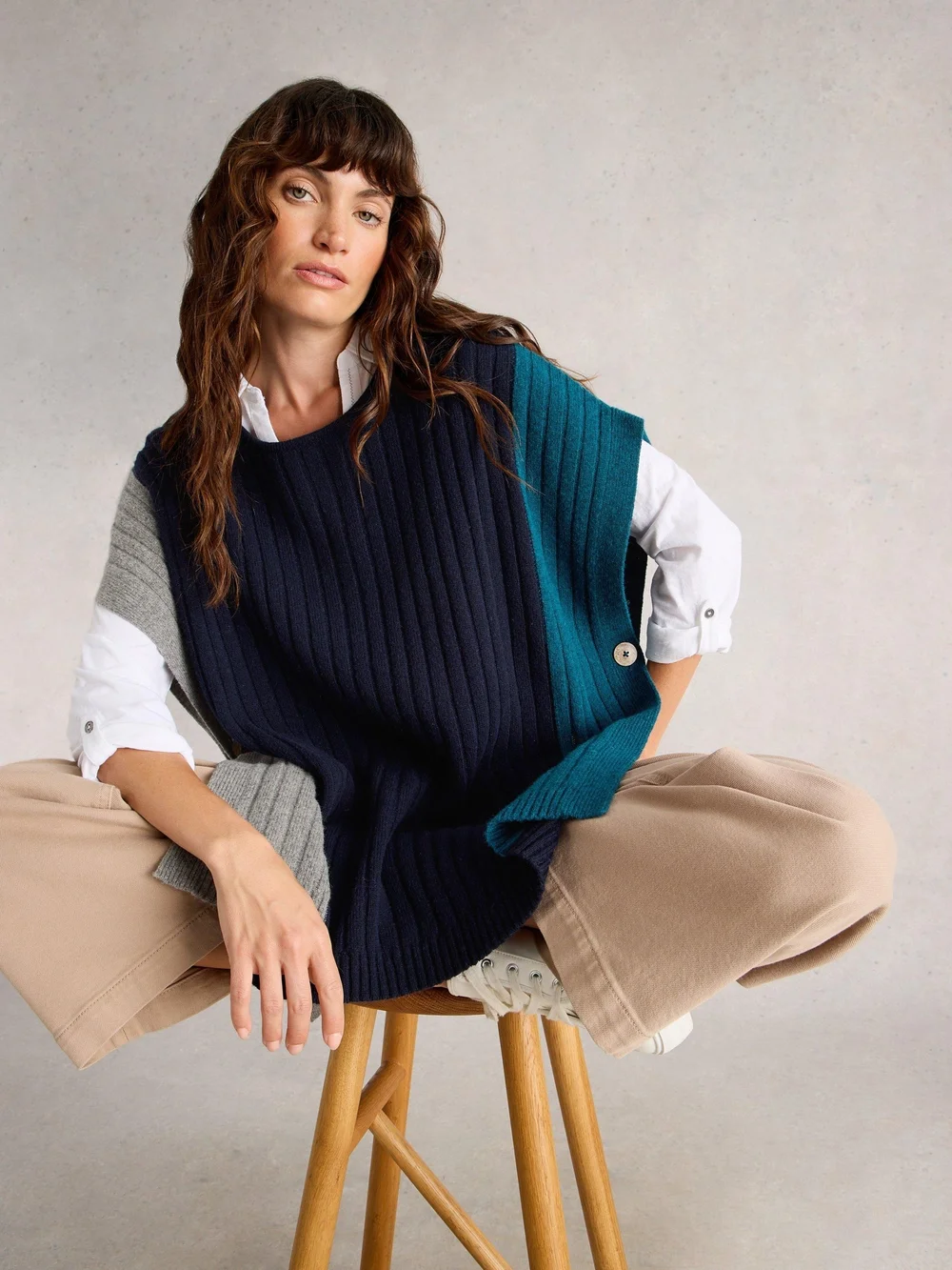 Poncho Tricoté Ava - Navy Multi - XL Image 1