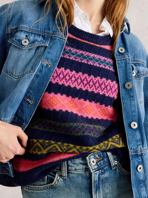 Lottie Fairisle Tank - Navy Multi - S Image 3
