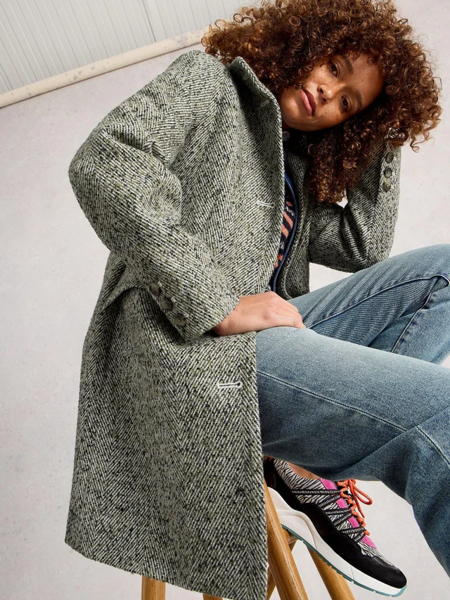Manteau Karla En Laine Mélangée Tweed