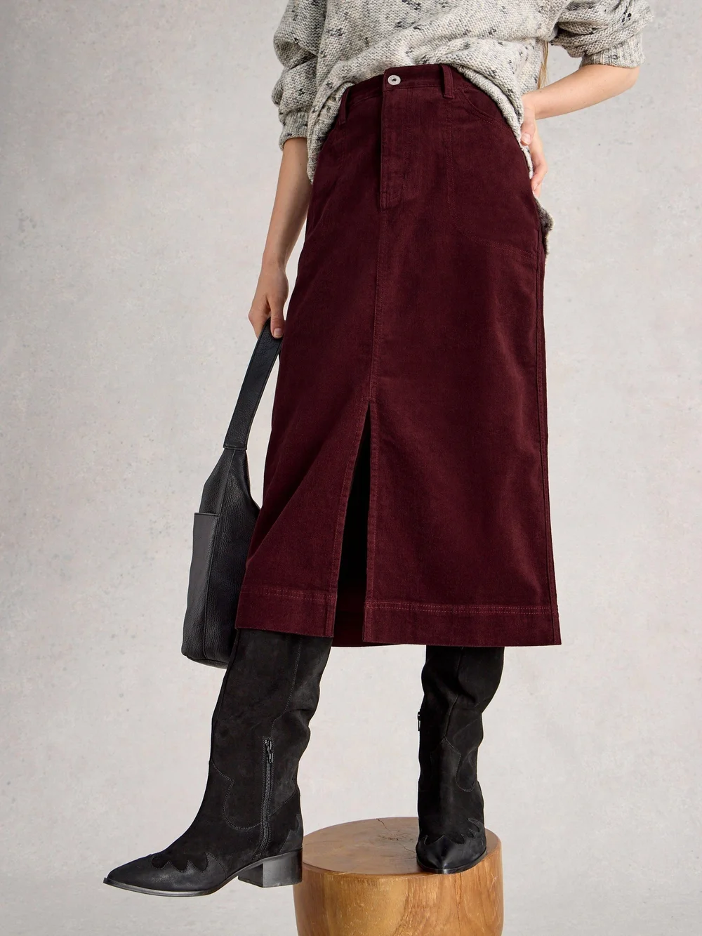 Jupe Midi En Velours Côtelé Tia - Dk Plum - 52/R Image 1
