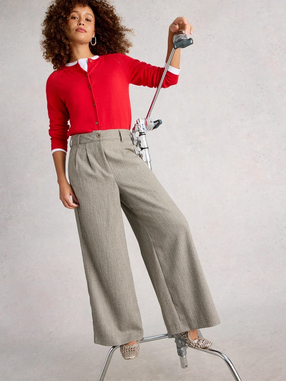 Pantalon Large En Tweed Sasha - Grey Mlt - 48/R Image 1